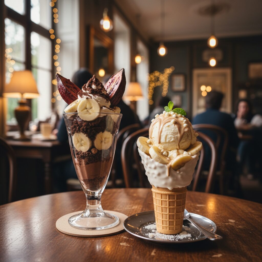 セブンイレブン限定の贅沢な新作チョコパフェとワッフルコーンアイスのイメージ画像