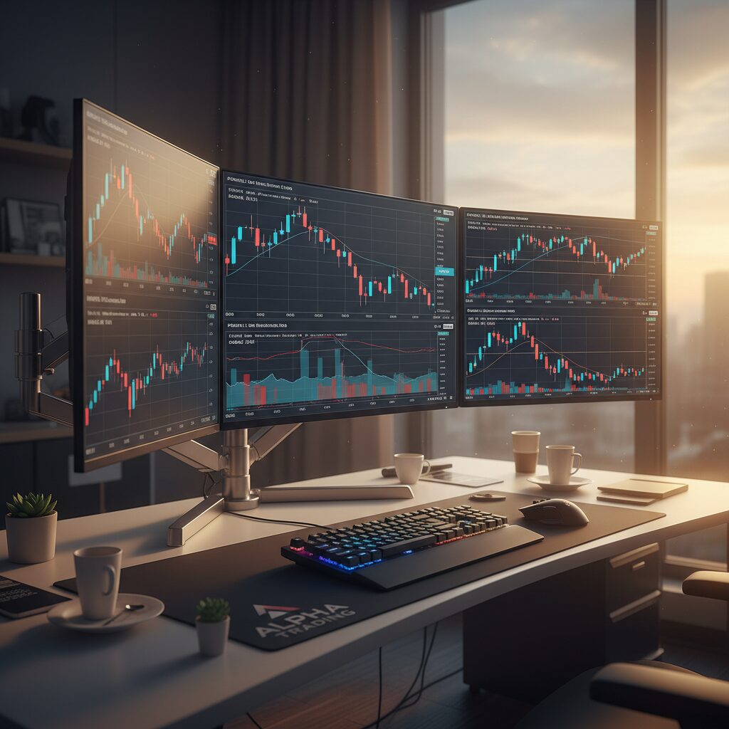 ユーロ円の為替チャートとFXトレーダーのデスク環境イメージ