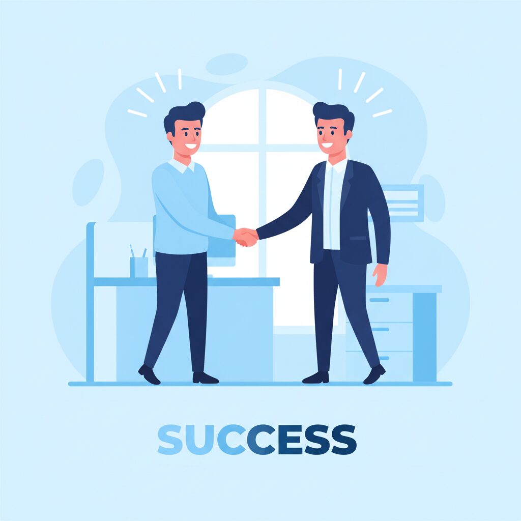 派遣社員から正社員へキャリアアップを果たすビジネスマンのイメージ画像