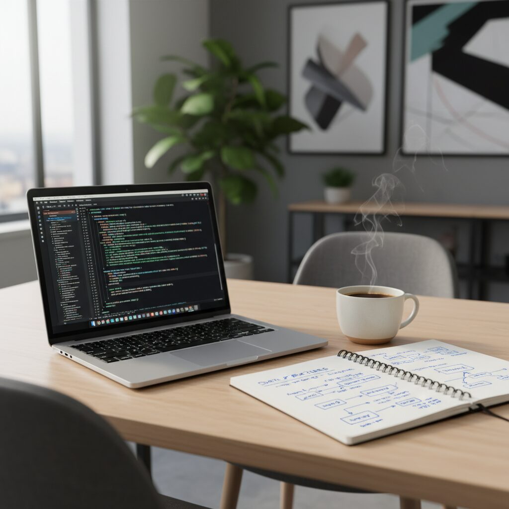 ITエンジニアへの転職を目指してプログラミングを学ぶ未経験者のデスク周りのイメージ