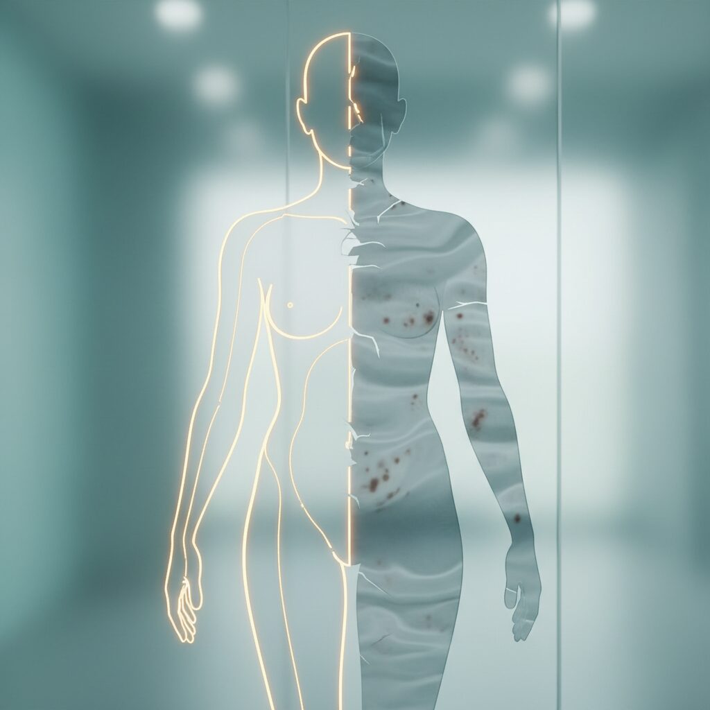 脂肪吸引の失敗による皮膚の凹凸や悩みを象徴するイメージ画像