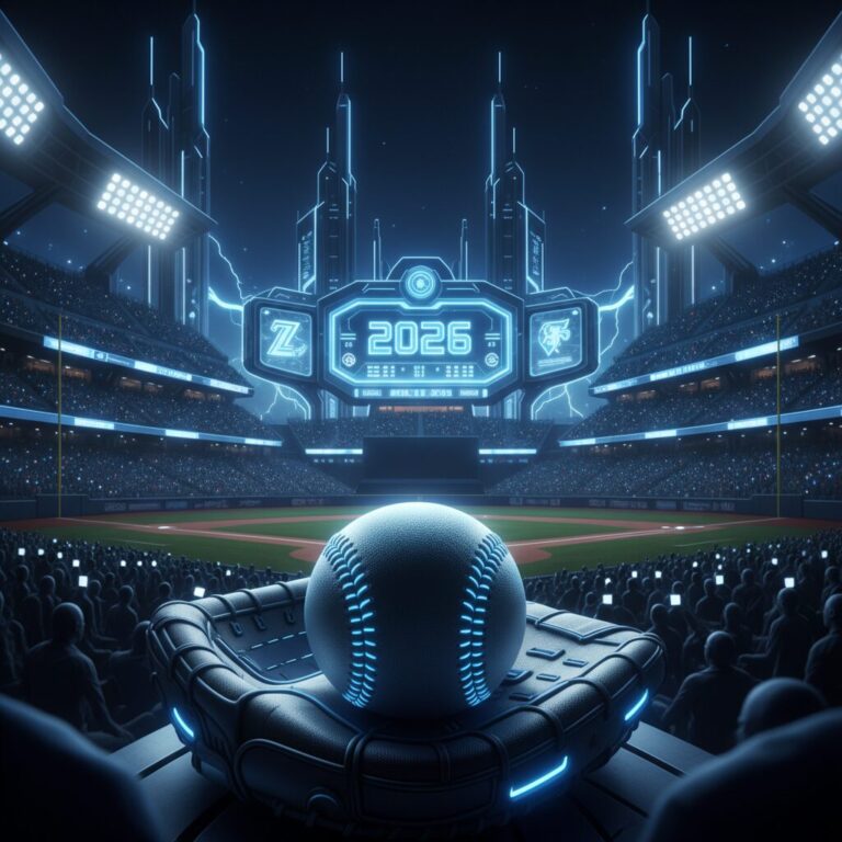 WBC2026の開催を象徴するライトアップされたスタジアムと野球ボールのビジュアル