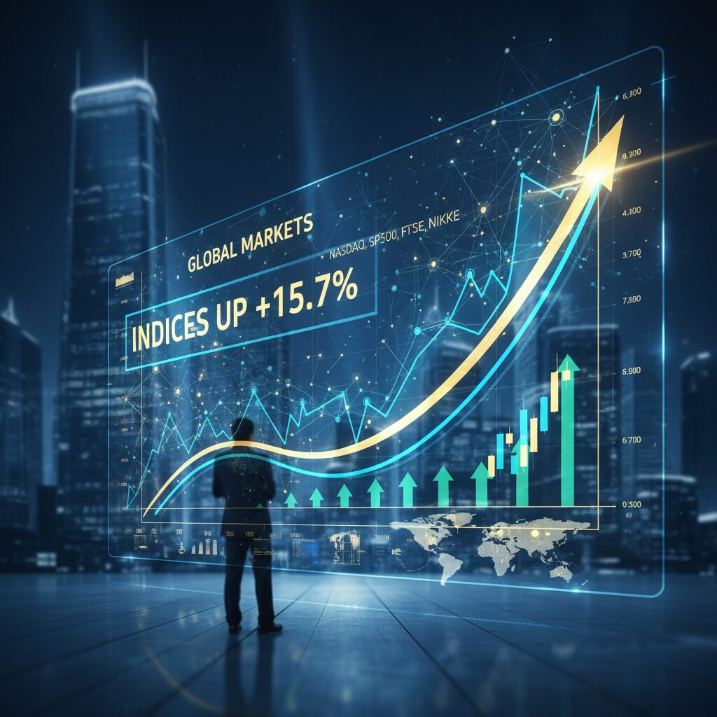 モンスターラボ（5255）の株価チャートとグローバルなネットワークをイメージした近未来的なグラフィック