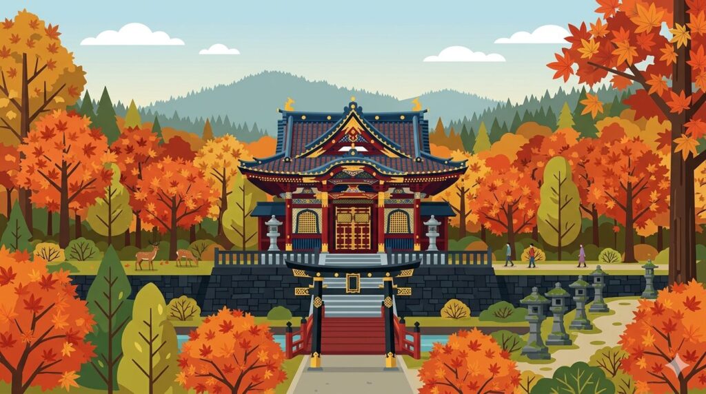 仙台・瑞鳳殿の豪華絢爛な霊廟建築のイラスト