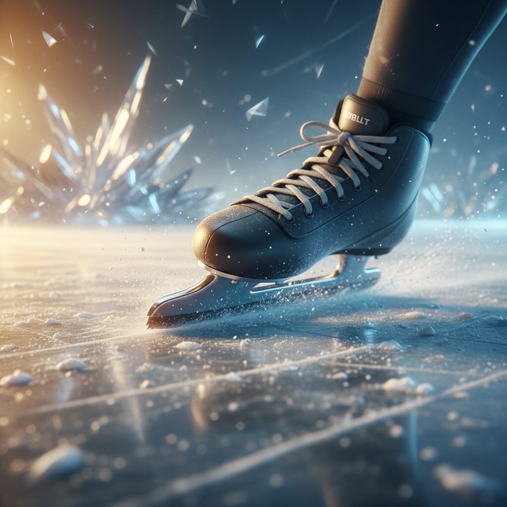 スピードスケートのブレードと氷上の質感を表現した抽象的なイメージ画像