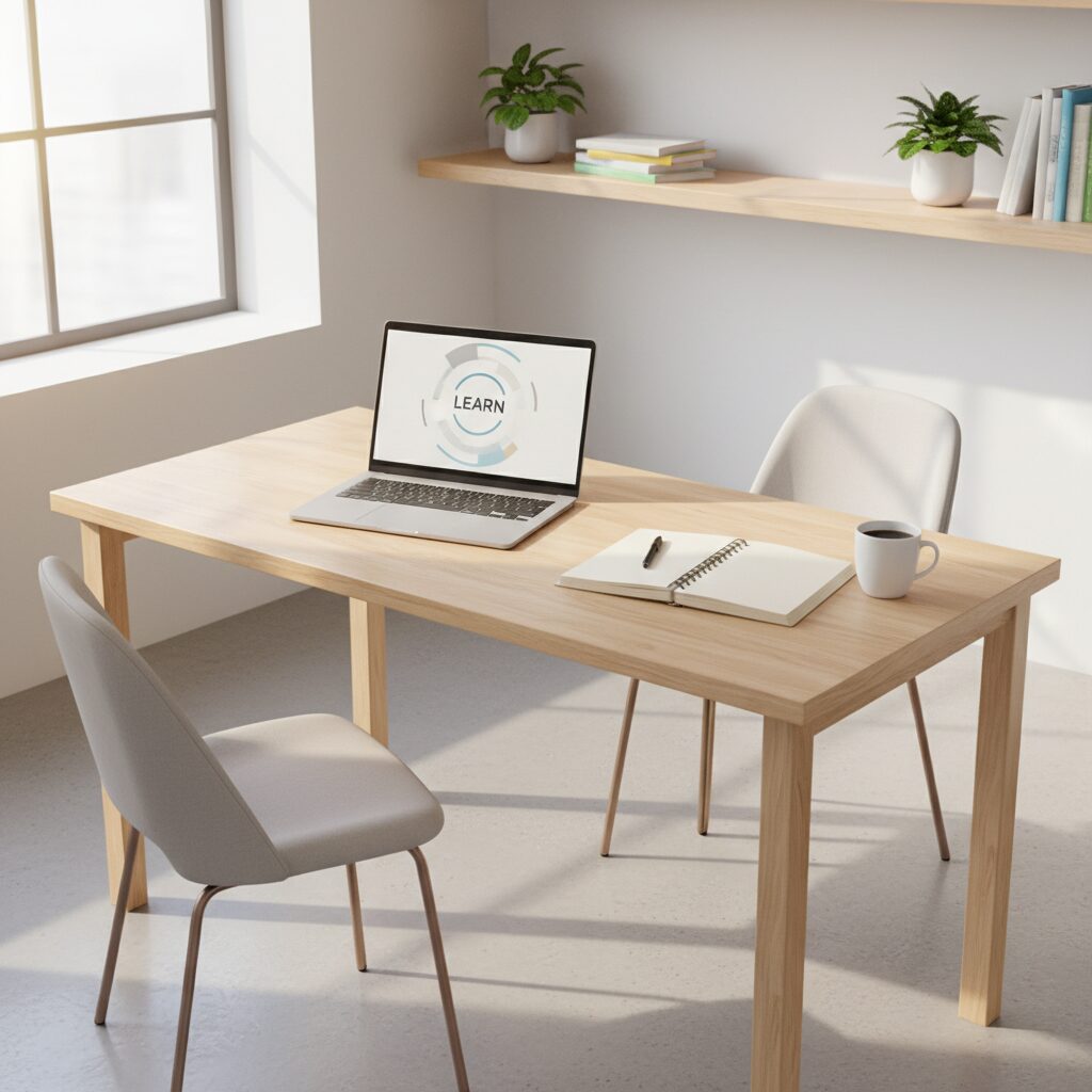 明るい教室でパソコンを操作する受講生と講師のイメージ画像