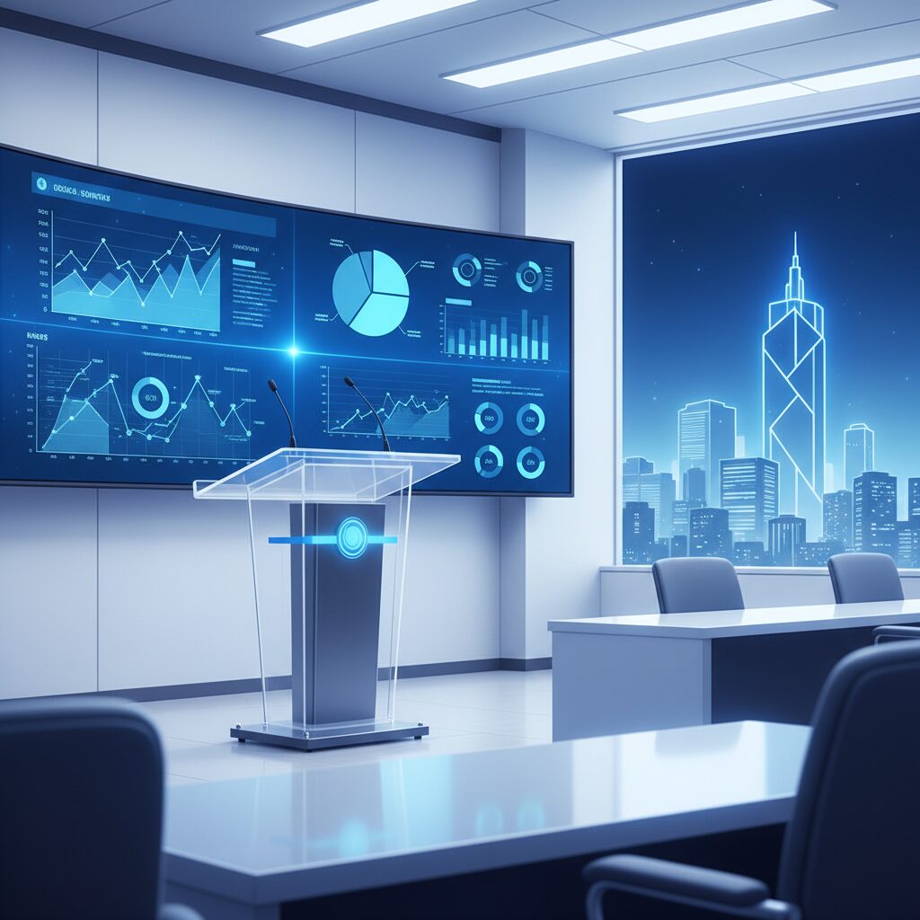 大阪の街並みとデジタルデータを背景にしたクリーンなイメージ画像