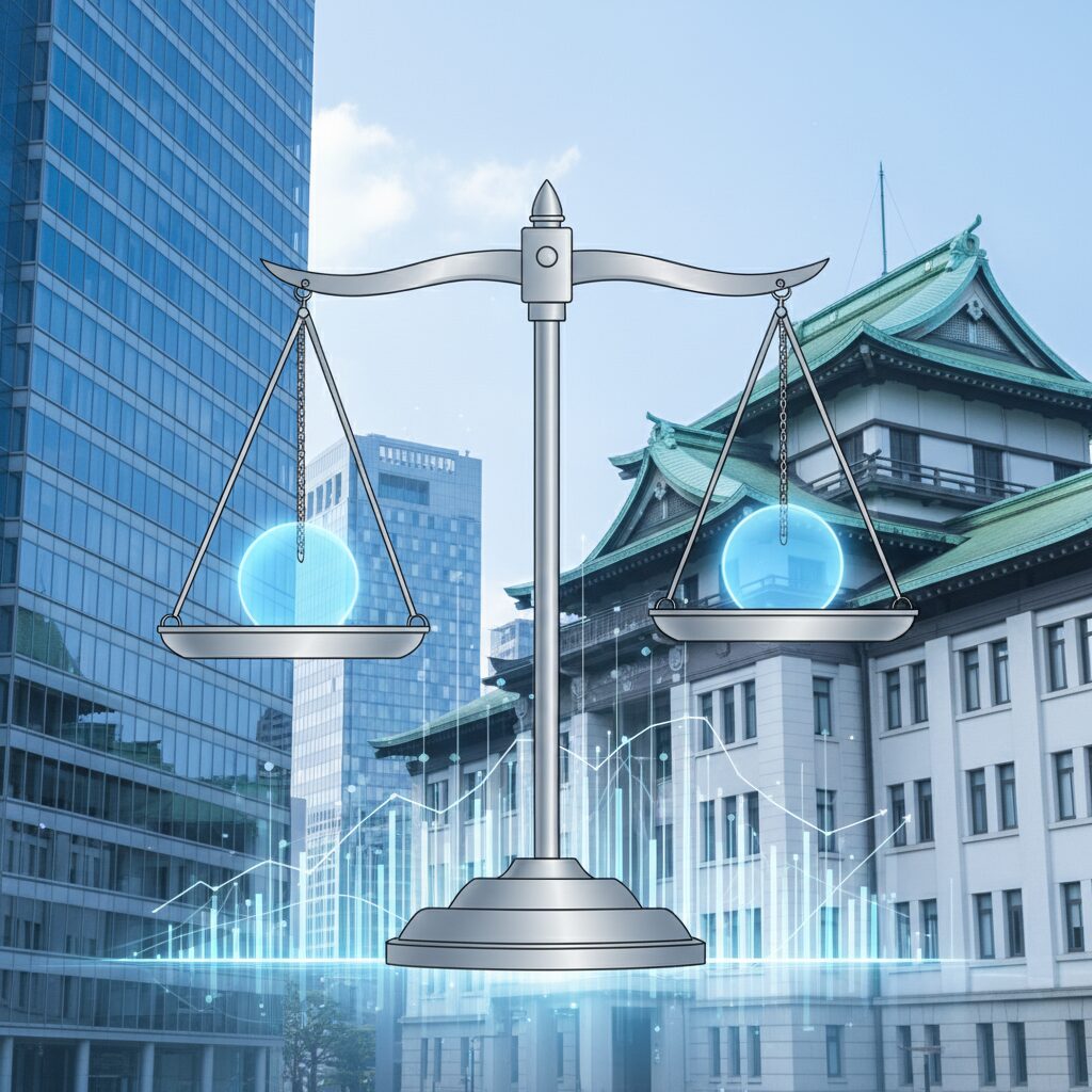 Business building and law scales representing career transition from lawyer to governor