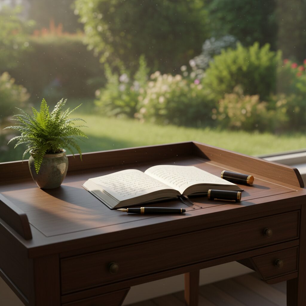 高木美保さんの活動や生き方を象徴する、穏やかな自然と都会的な洗練さが融合したイメージ画像。植物やノートが置かれた明るいデスクの風景。