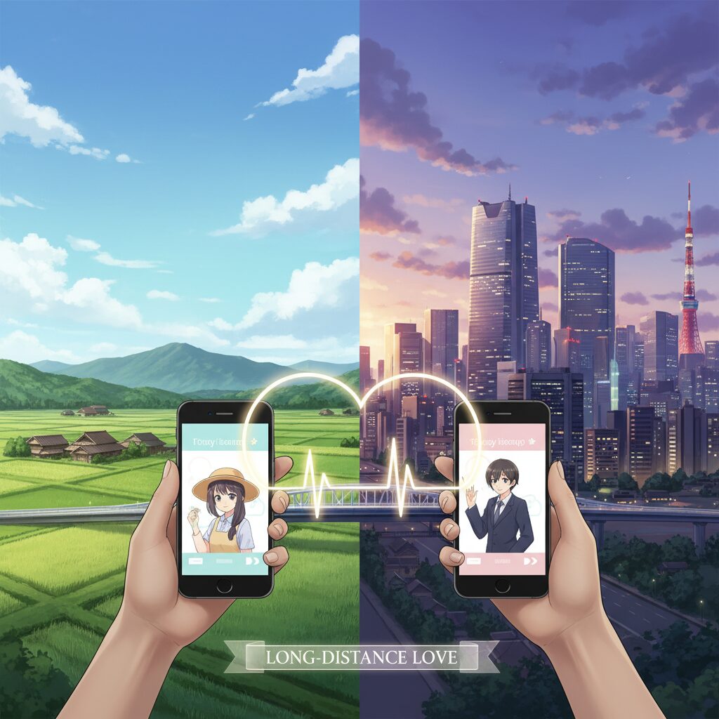 那須の自然と東京の都会が共生するイメージのイラスト