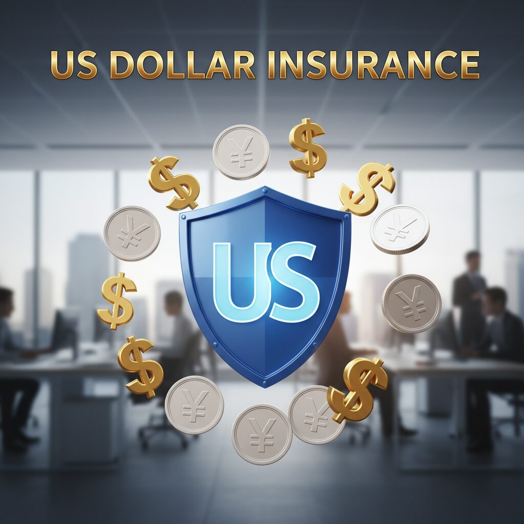 メットライフ生命のドル建て保険を象徴するドル紙幣と盾のアイコン