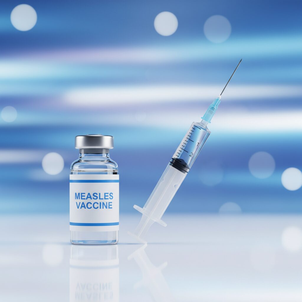 麻疹・風疹混合ワクチン（MRワクチン）の瓶と注射器のイメージ画像