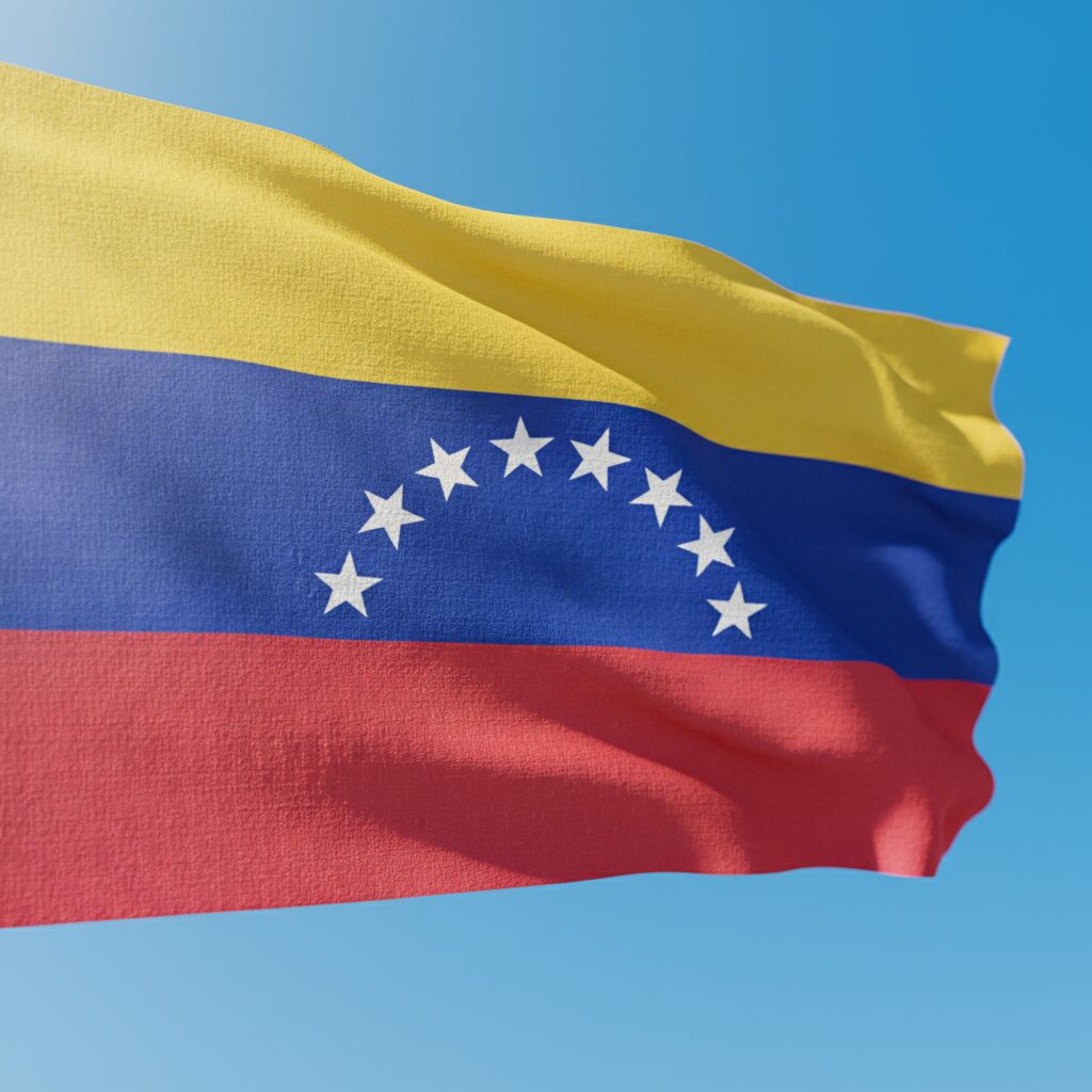 青空になびくベネズエラの8つ星国旗