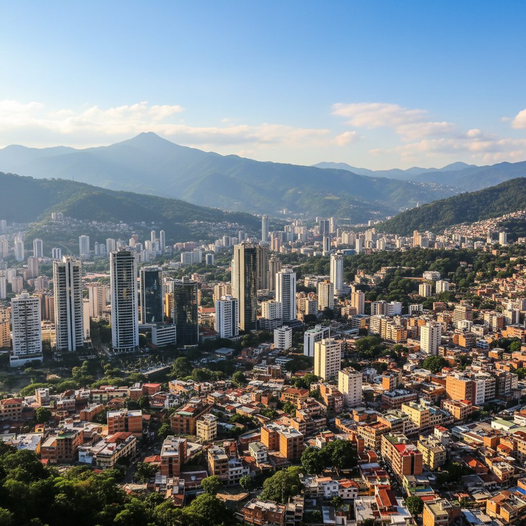 ベネズエラの首都カラカスの街並みと周囲を囲む山々の風景