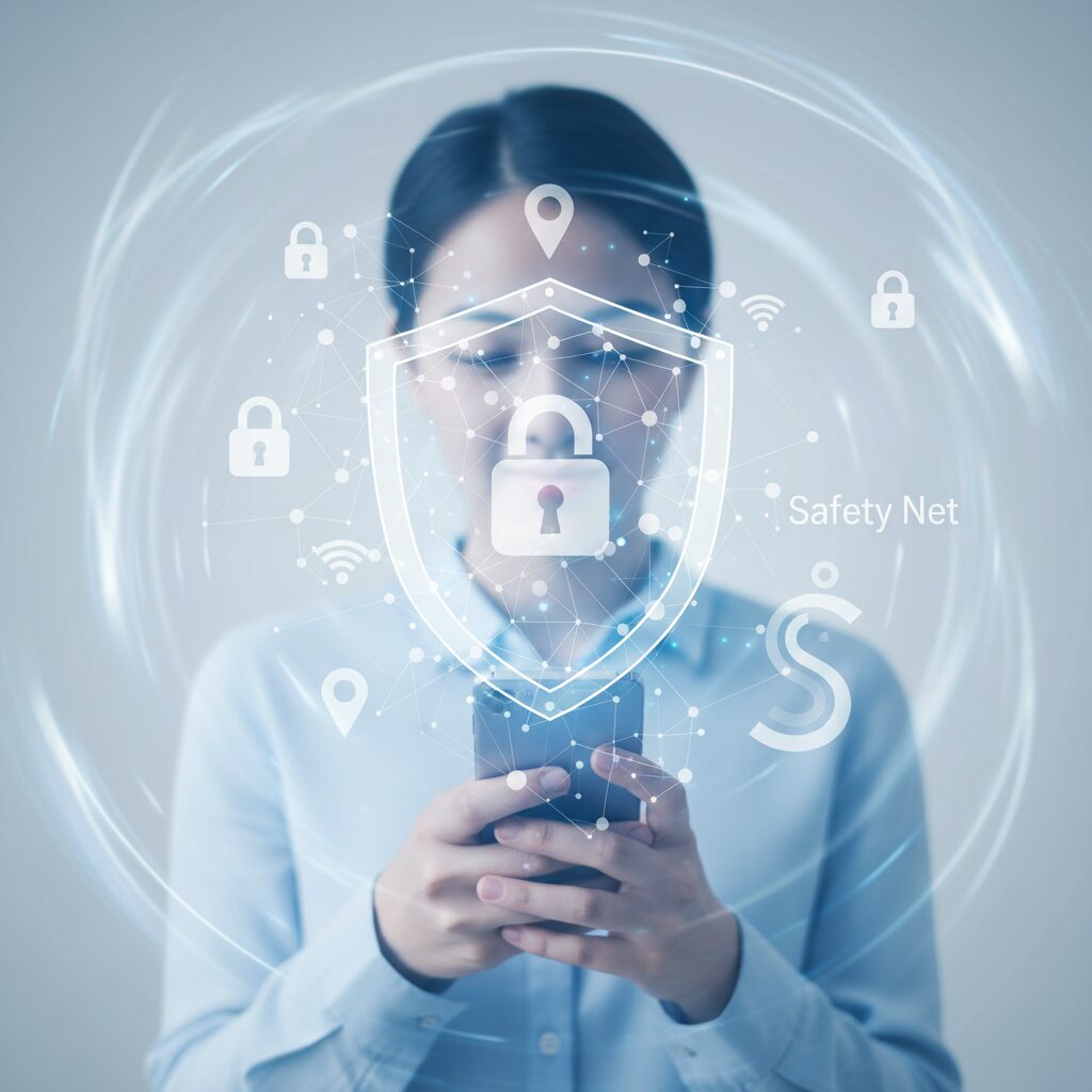 ストーカー被害の解決に向けた相談窓口と防犯対策をイメージしたイラスト