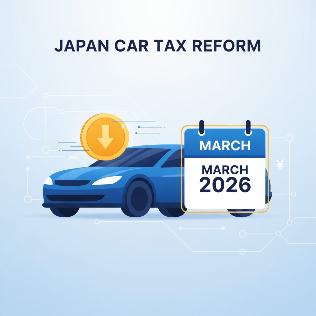 A modern car silhouette with a tax reduction icon and a calendar showing March 2026, symbolizing the abolition of the environmental performance levy.