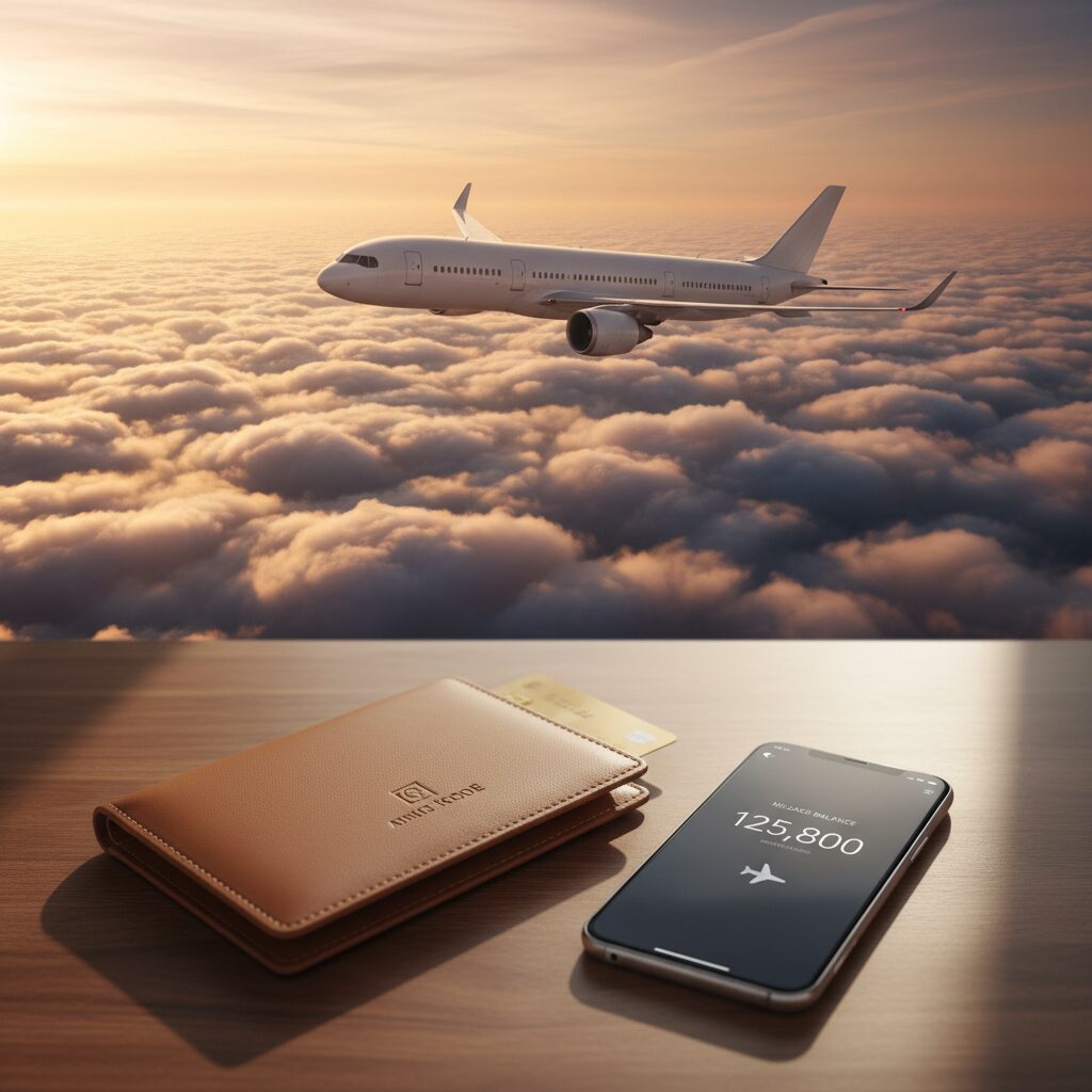 青空を飛ぶJAL機とスマートフォンのマイレージ管理画面のイメージ