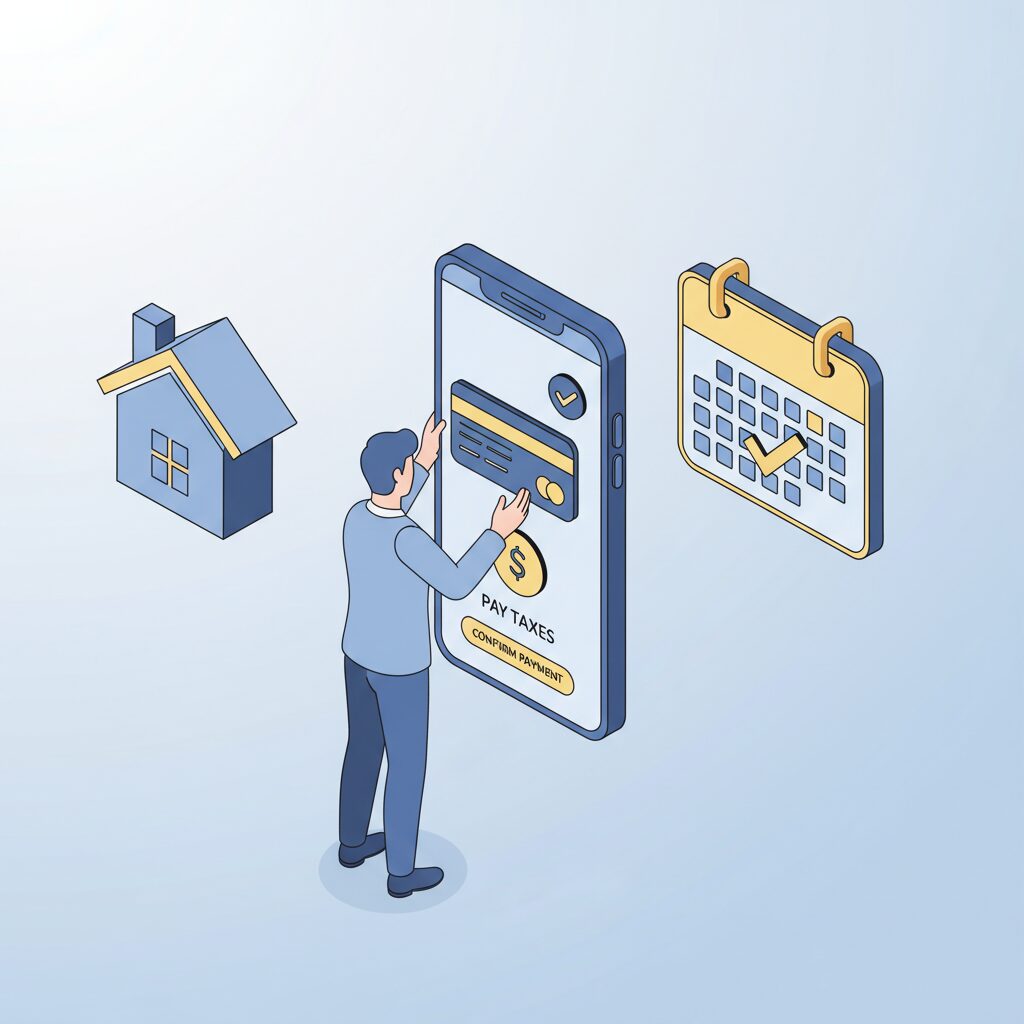 スマートフォンとクレジットカードで固定資産税を支払うイメージ図