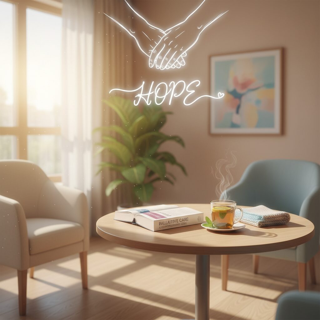 穏やかな日差しが差し込む緩和ケア相談室の様子