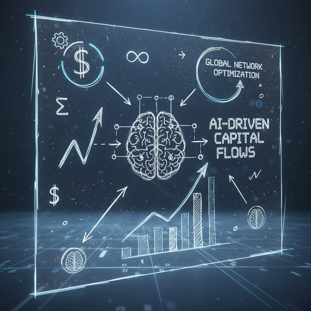 ソフトバンクグループの株価上昇とAIテクノロジーの融合をイメージしたグラフィックデザイン