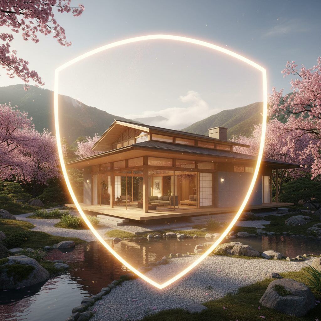 安心感のある日本の住宅と保険を象徴するイメージ画像