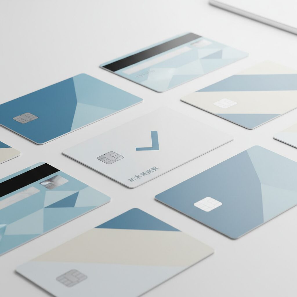 年会費無料のクレジットカードを並べて比較するイメージ