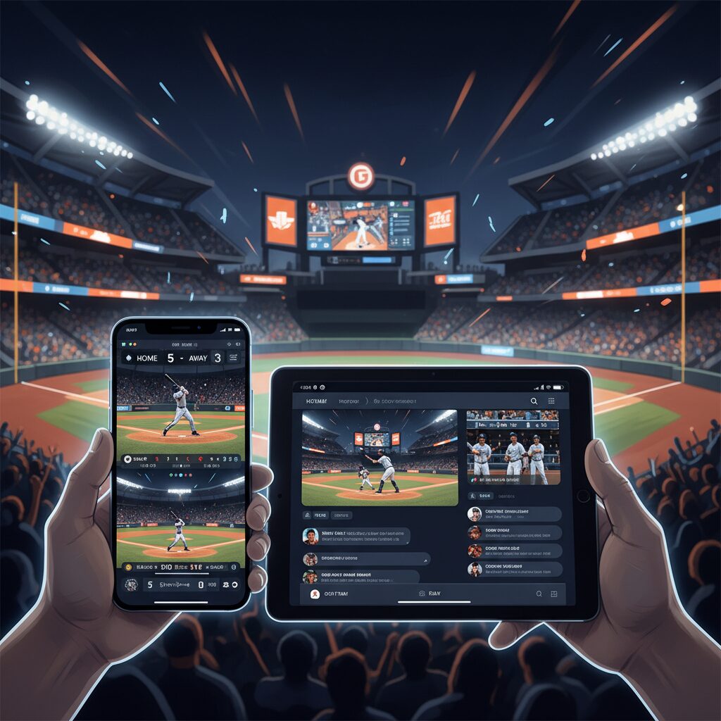 GIANTS TVのマルチアングル視聴画面をイメージしたデバイスのイラスト
