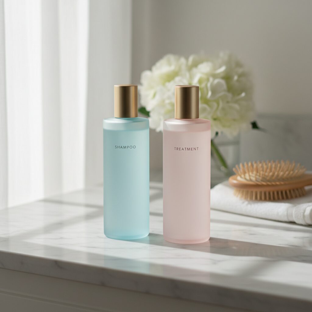 Linonストレートシャンプーとトリートメントのスタイリッシュなボトルセット