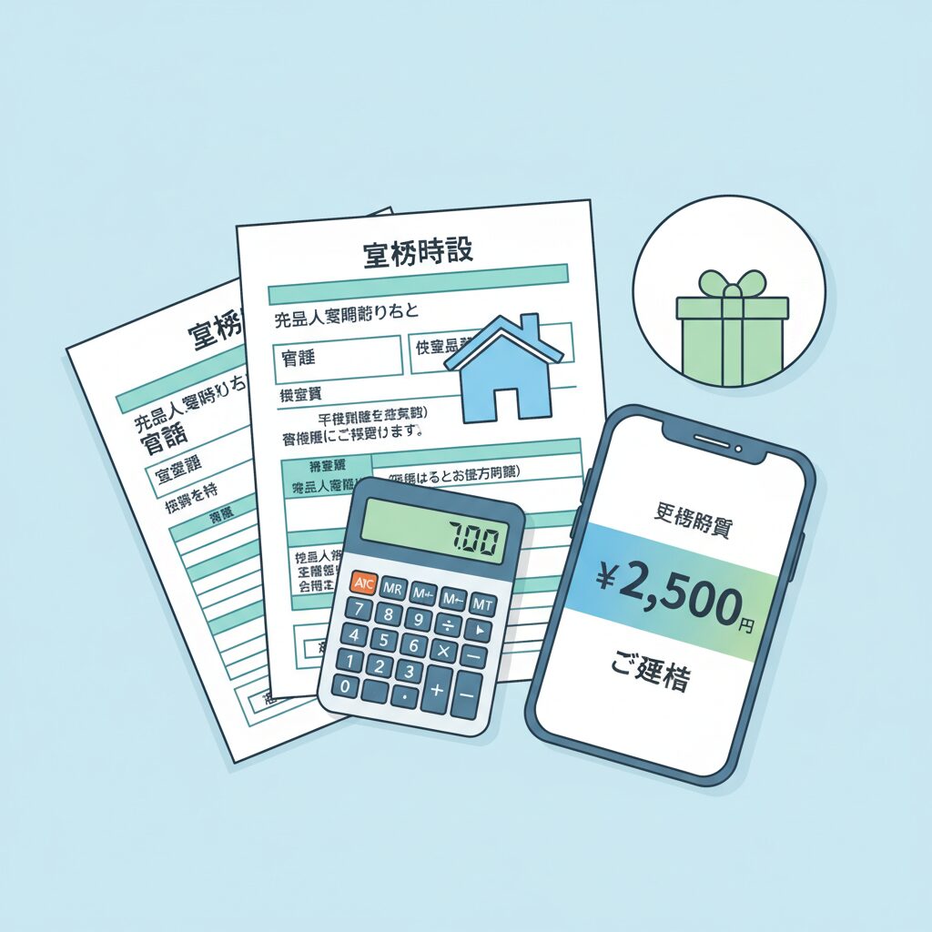 税金の還付金を計算する電卓と書類のイラスト