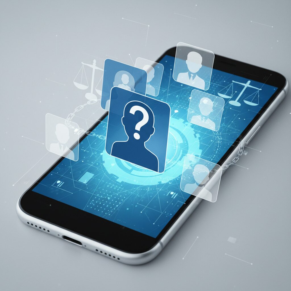 SNSのなりすましアカウントと法的手続きを象徴するイメージ画像