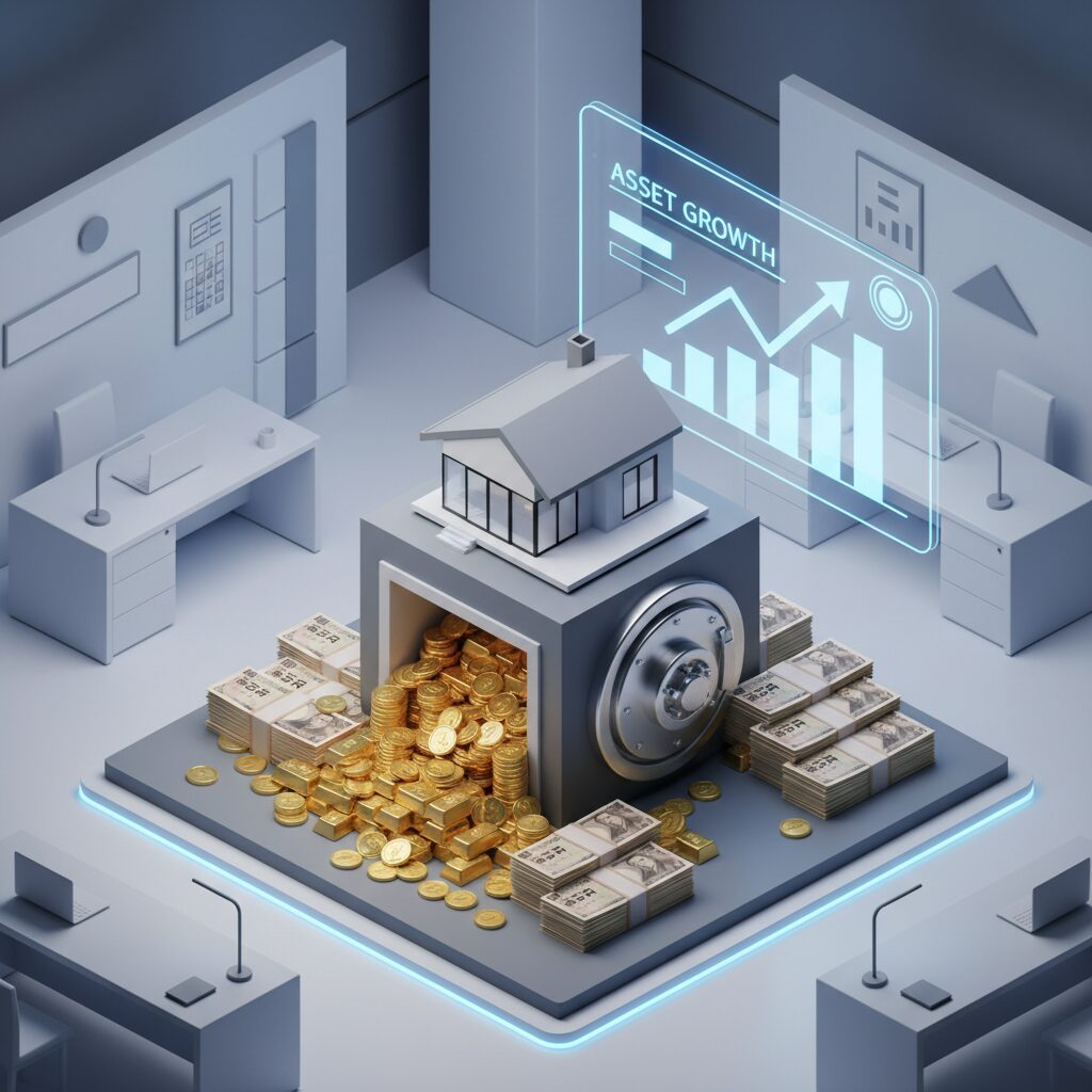 家計管理と住宅ローンの計画をイメージした3Dイラスト