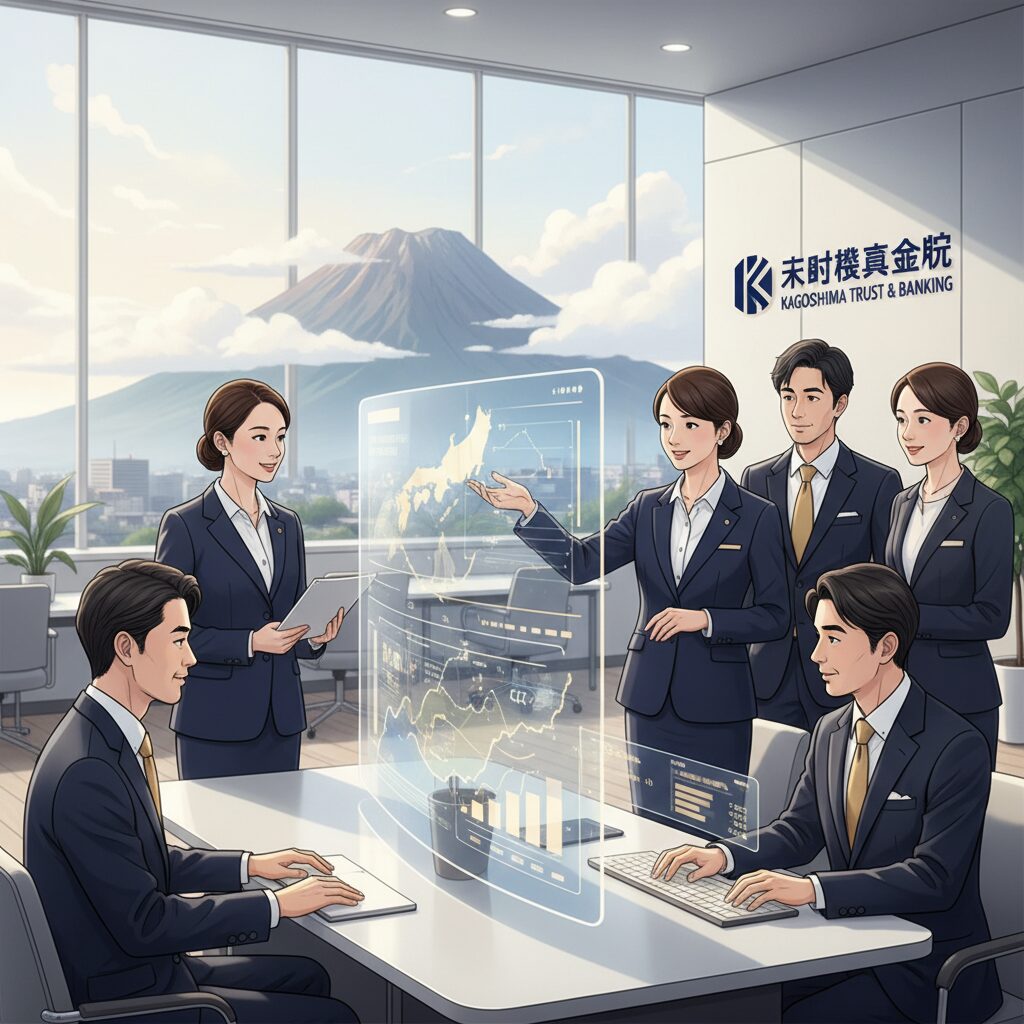 鹿児島銀行のシンボルとデジタルな成長をイメージしたビジュアル