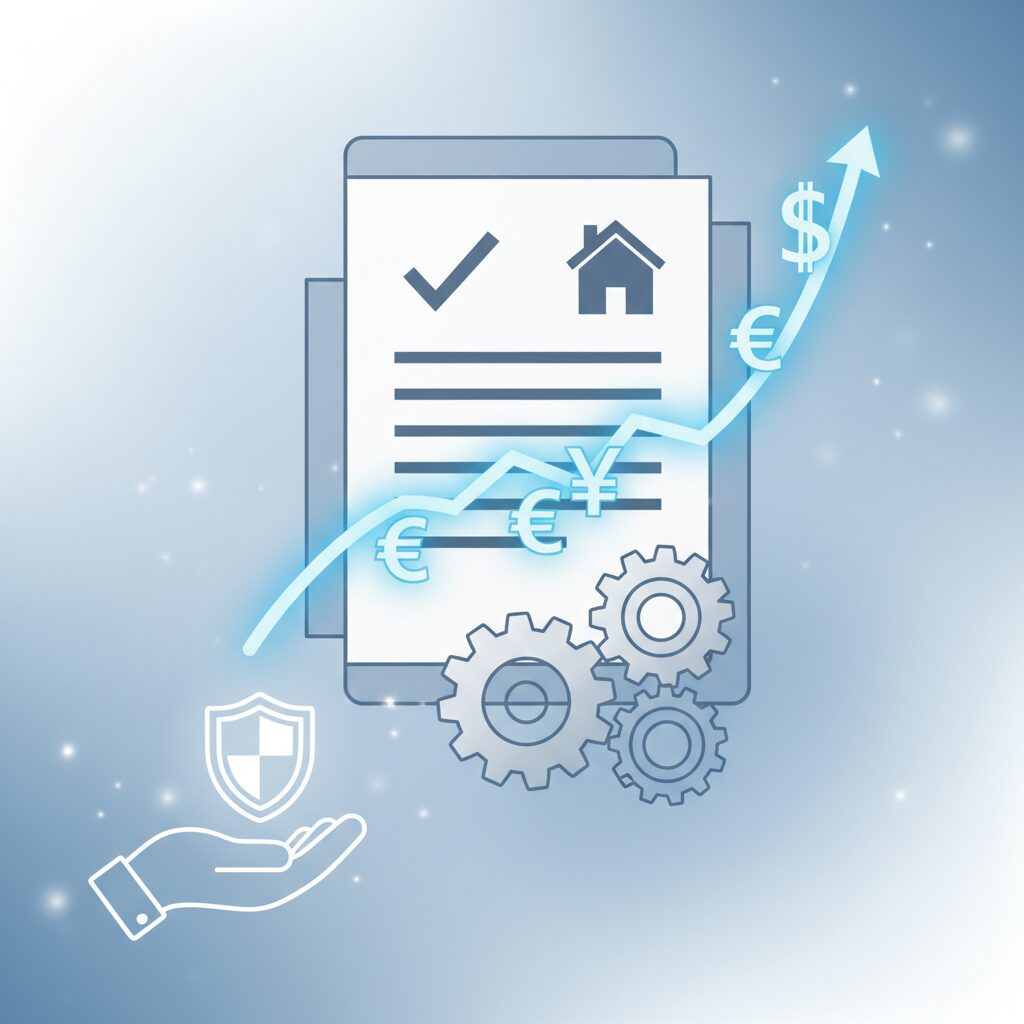 NHK受信料免除制度を象徴する、書類と安心感のある青空の背景イメージ