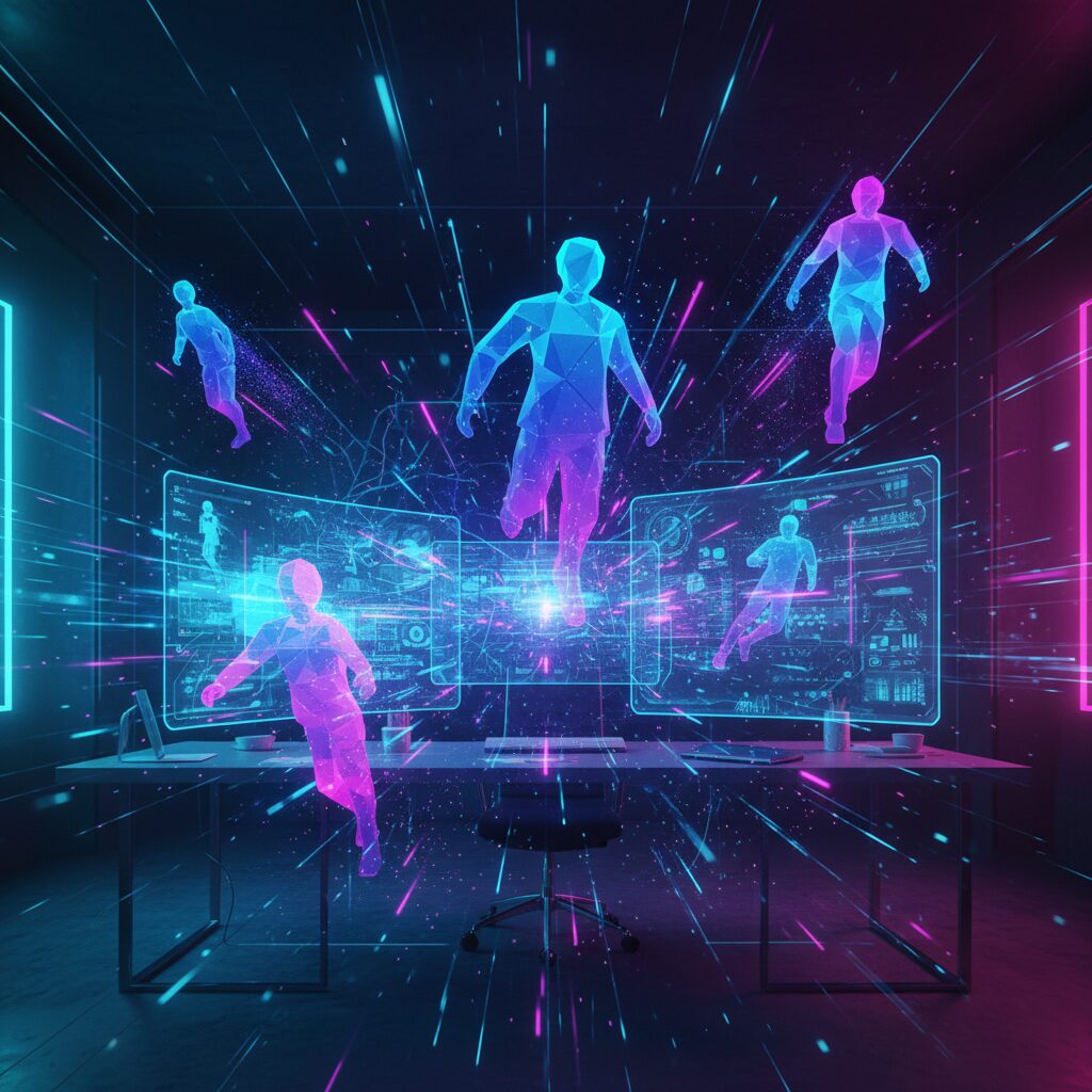 Brave groupのロゴと、メタバースやIP事業を象徴するデジタルなネットワークが広がるイメージ画像