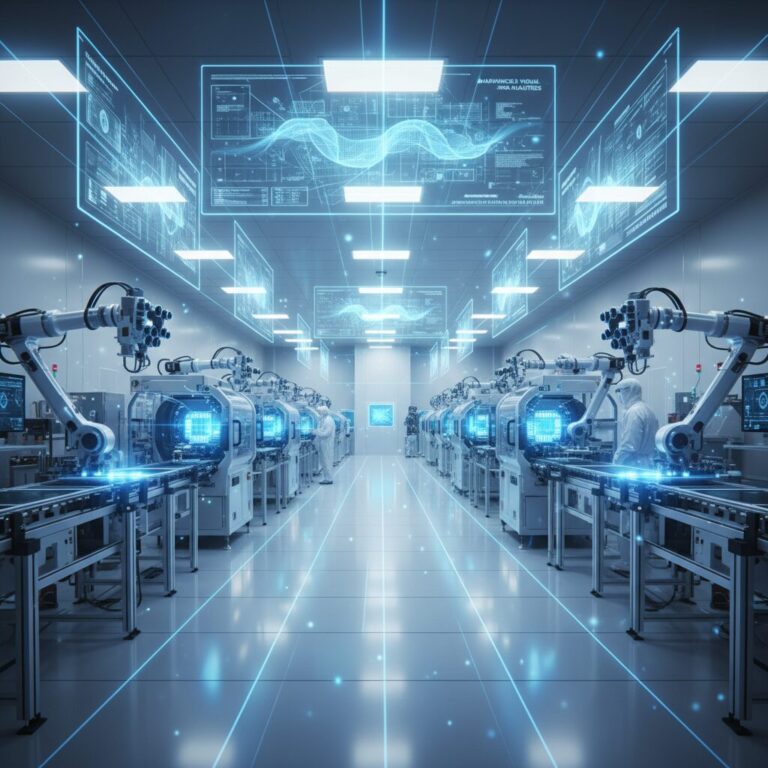 クボテック株式会社の高度な画像検査技術をイメージした半導体チップとデジタルスキャンの光路