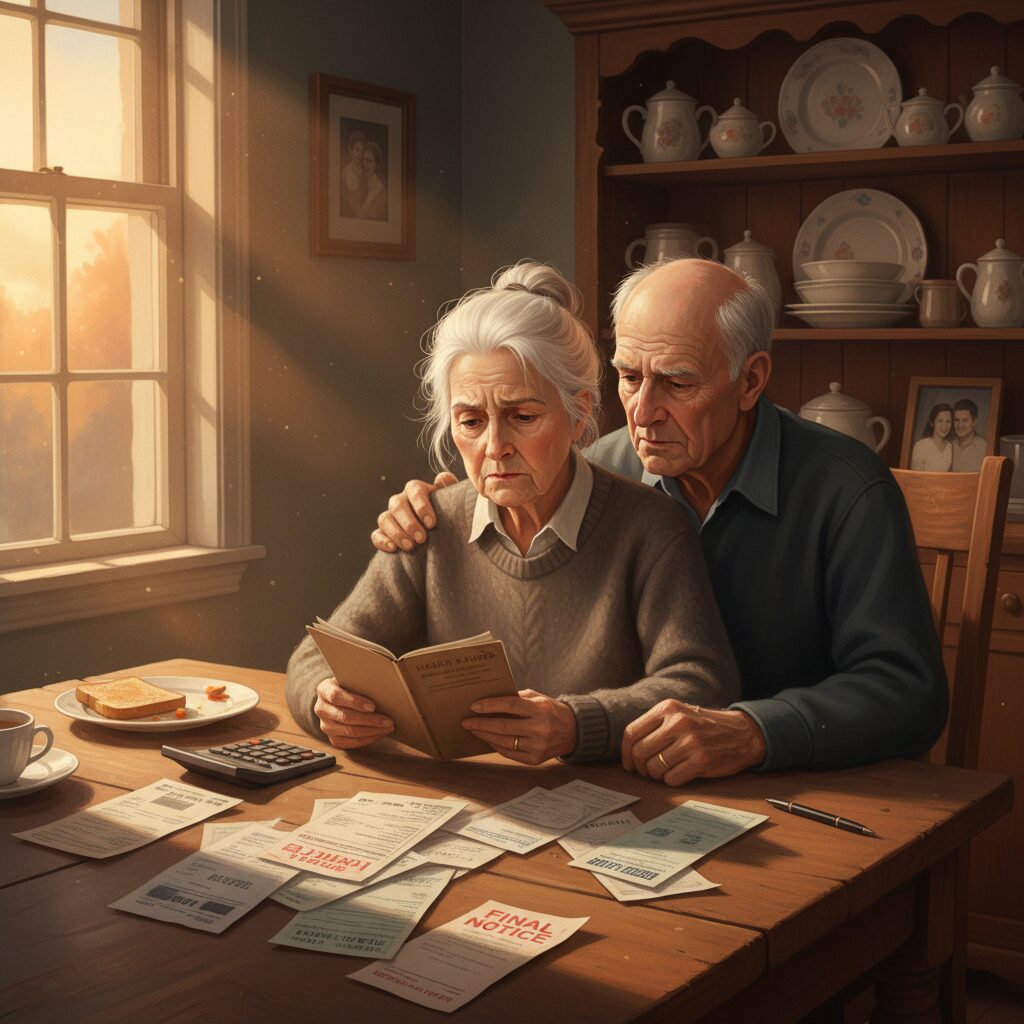 老後の資金不足に悩む高齢夫婦のイラスト