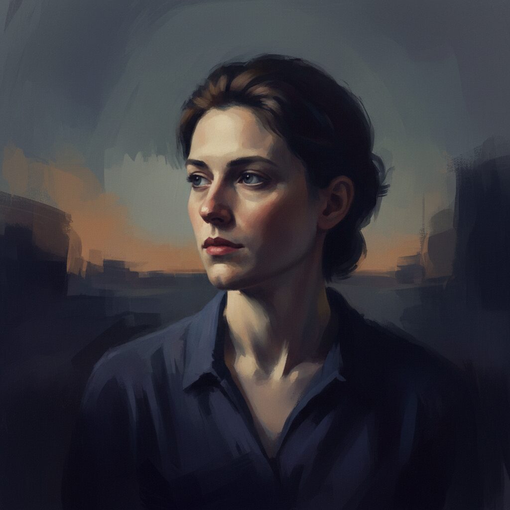 思索にふける人物のシルエットと光と影が交錯するアーティスティックなイメージ