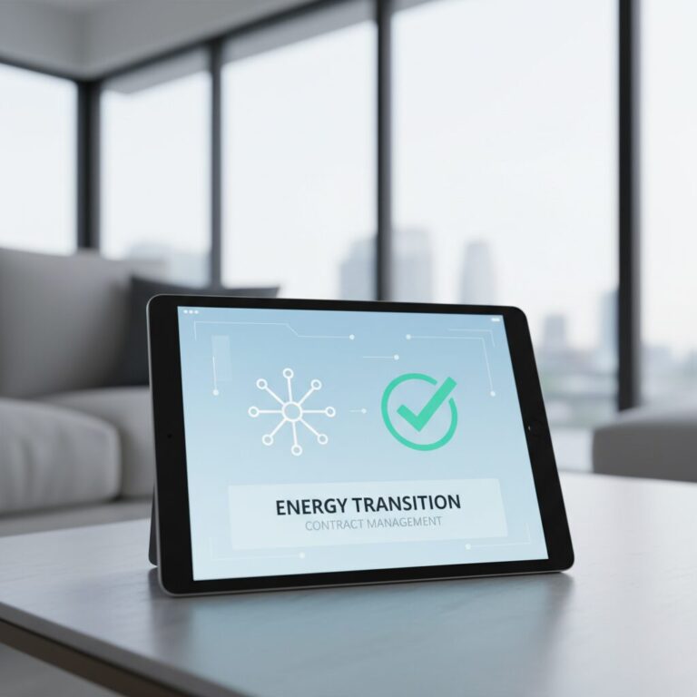 東北電力の解約手続きを行うためのタブレット画面と、背景に広がる落ち着いた室内風景のイメージ画像。信頼感とスムーズな手続きを表現しています。