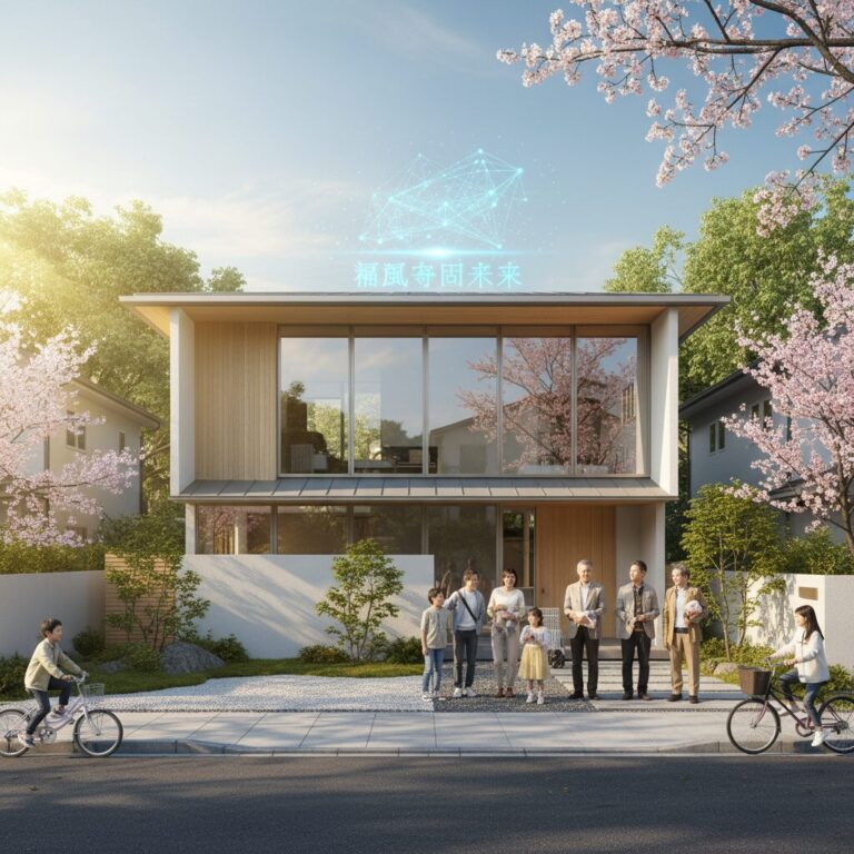 福岡の街並みとモダンな一戸建て住宅の風景