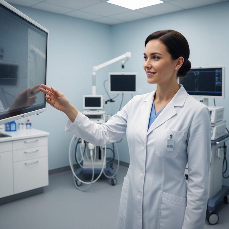 大腸内視鏡検査の準備や医師との相談をイメージしたクリーンな医療現場の画像