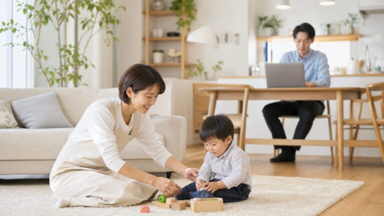ベビーシッターが子供と遊んでいる温かい家庭の風景