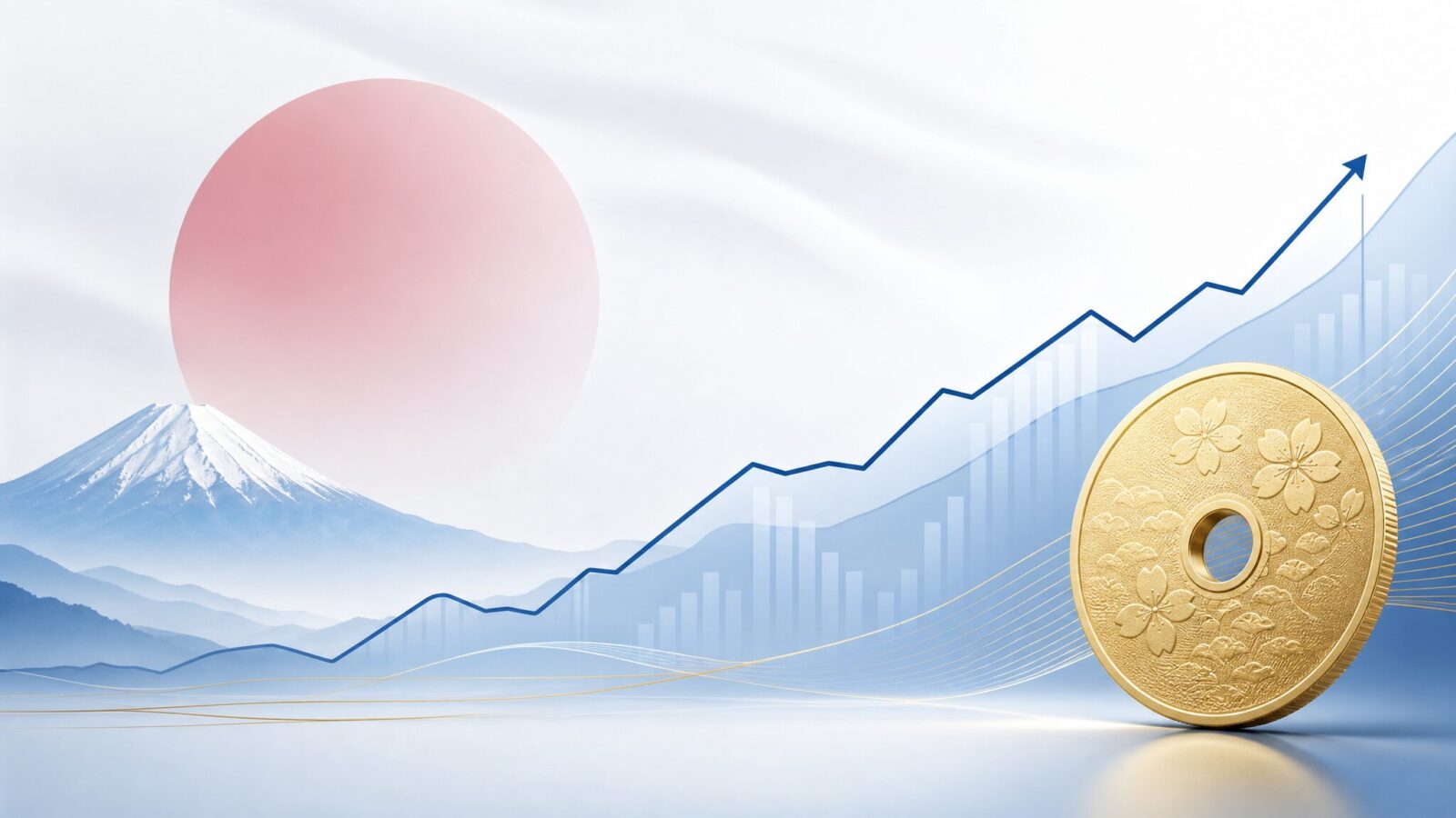日本国債と上昇するグラフをイメージした信頼感のある投資イメージ画像