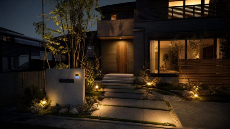 ALSOKのホームセキュリティが導入された安心感のある住宅の夜景イメージ
