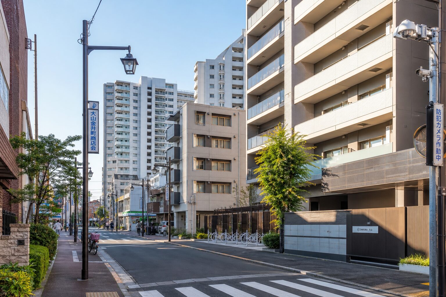 東京都板橋区富士見町の住宅街とマンションのイメージイラスト