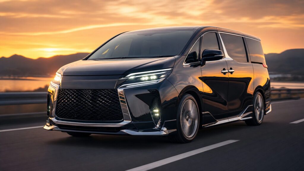2026年夏に発売予定の新型日産エルグランド（E53型）の走行イメージ