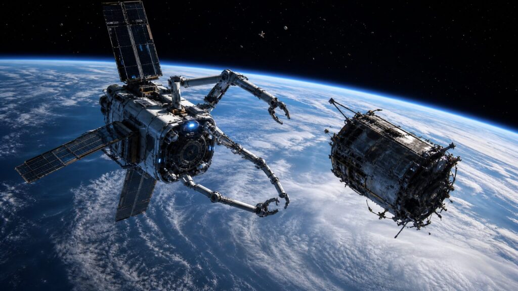 アストロスケールの衛星が宇宙デブリに接近するイメージ画像