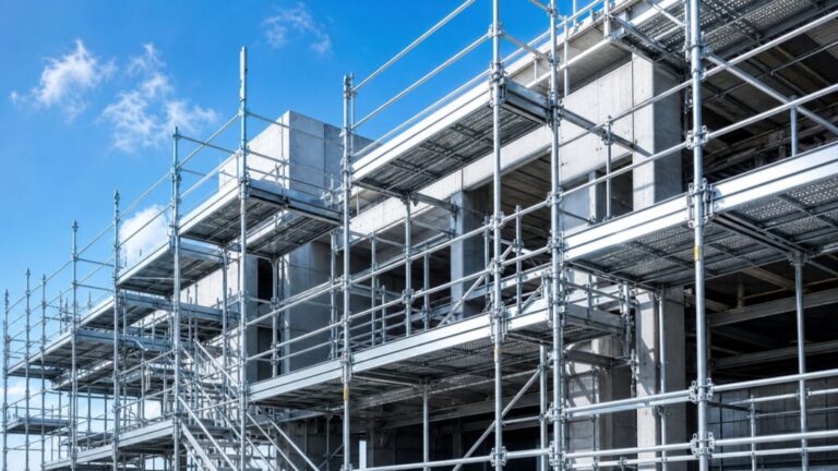 建設現場に設置された最新のアルバトロス足場の全体像