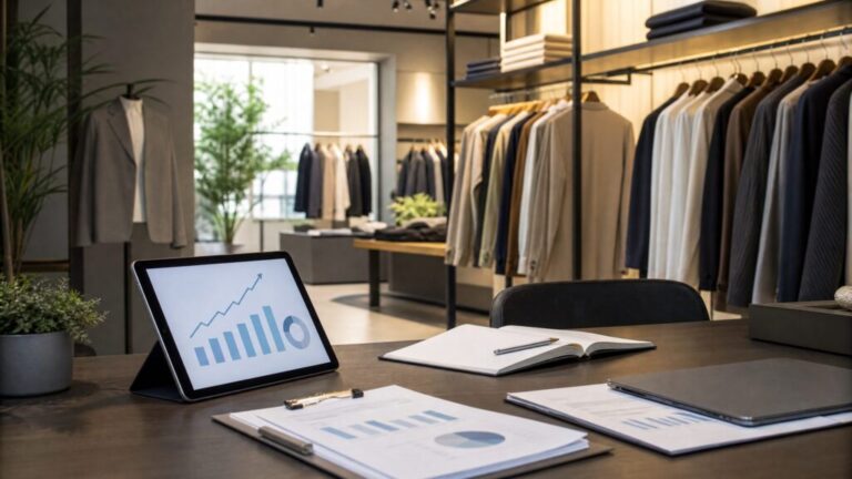 A modern office interior representing career and salary growth in the apparel industry