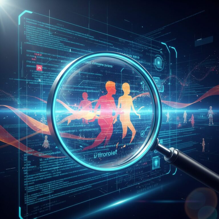 AI技術が人間の文章や感情を分析し、デジタルデータとして処理されているイメージ画像