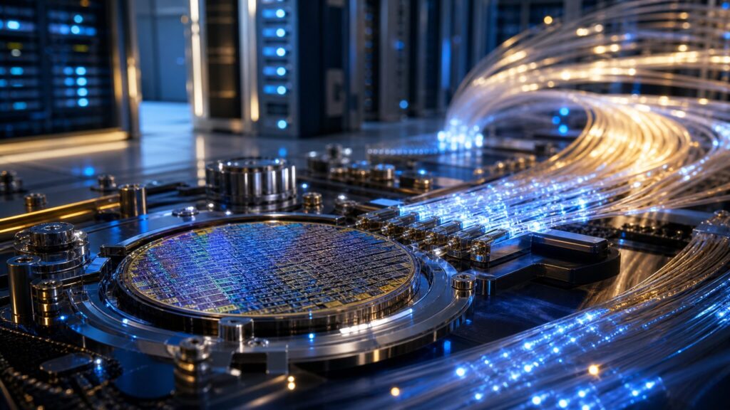 AIデータセンターと光通信技術をイメージしたデクセリアルズの成長戦略を象徴する画像
